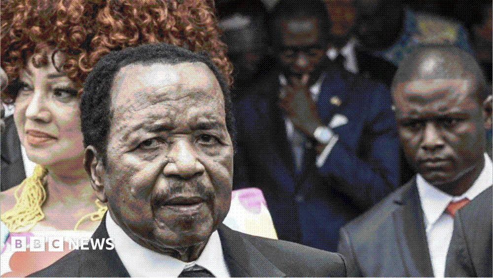 President Paul Biya surrounded by Cameroonian officials and his wife Chantal Biya at one of his last public appearances in Cameroon, in April 2026.